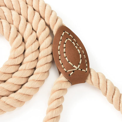 Dog Leash Braided Cotton Rope with Leather-Reinforced Ends