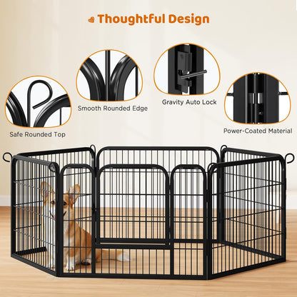 24" H 6-Panel Extra Wide Dog Playpen W/Door for Indoor Outdoor