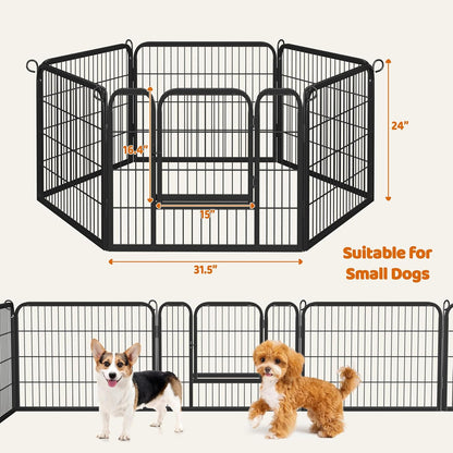 24" H 6-Panel Extra Wide Dog Playpen W/Door for Indoor Outdoor